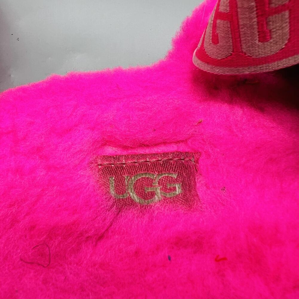 UGG Shoes Womens 7 Pink Shearling Fluff Yeah Slide Slingback Logo Strap Slippers - Picture 10 of 11